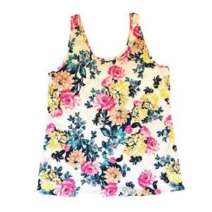 Torrid Bright Floral Knit Smocked Double Scoop Neck Tank Top Spring Casual 3/3X